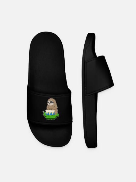 Sloth Musician Drum Music - Men’s Pool Sliders - black