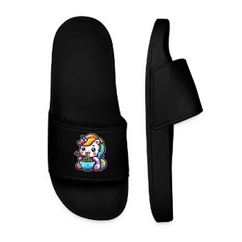 Japanese Kawaii Unicorn Ramen Asian Cuisine - Men’s Pool Sliders - black - Front