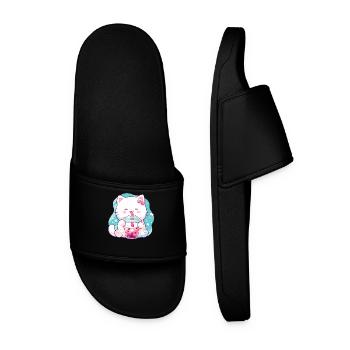 Katze die Bubble Tee trinkt Boba and Cats Anime - Männer Badelatschen - Schwarz - Vorne