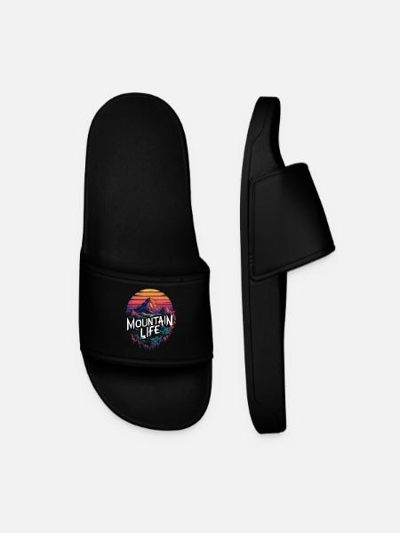 Mountain Life Retro Sunset Design - Men’s Pool Sliders - black