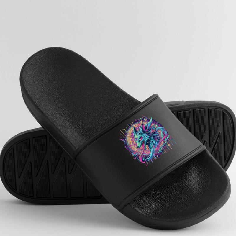 Psychedelic Fox Head Goa Art Men’s Pool Sliders