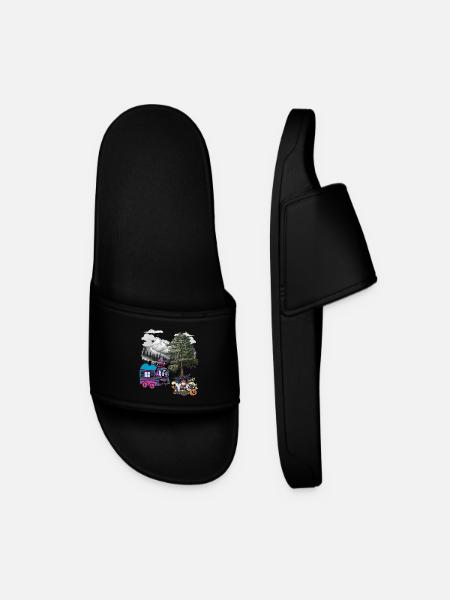 Witch Witches Halloween Construction Trailer - Men’s Pool Sliders - black