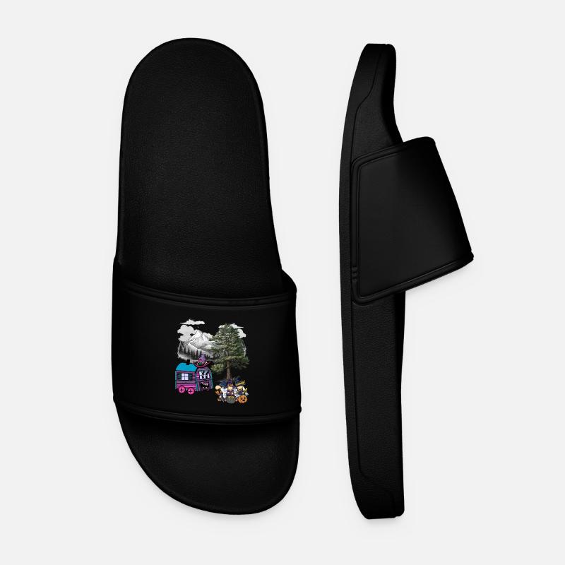 Witch Witches Halloween Construction Trailer - Men’s Pool Sliders - black