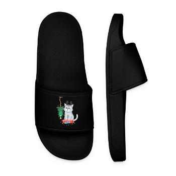 Cat and Christmas Tree Anti Christmas - Men’s Pool Sliders - black - Front