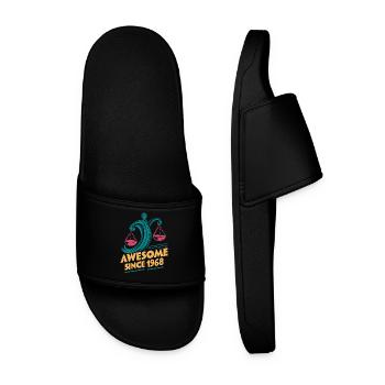 Libra Zodiac Birthday Awesome Since 1968 - Men’s Pool Sliders - black - Front