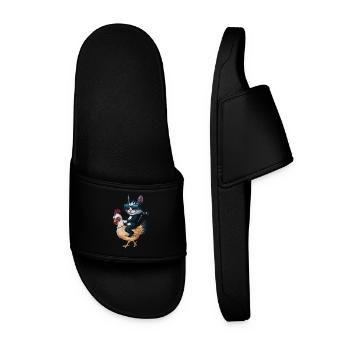Katze Mit Sonnenbrille Reitet Huhn - Männer Badelatschen - Schwarz - Vorne