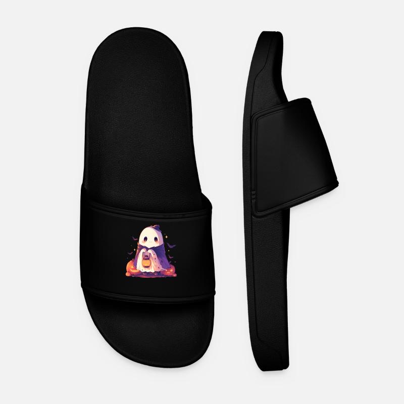 Halloween Ghost Ghost Pumpkin Lantern Gift - Men’s Pool Sliders - black