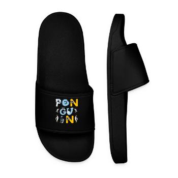Penguin Friends Playful Typography - Men’s Pool Sliders - black - Front