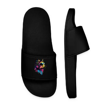 Cat Sunglasses Headphones Music Colorful DJ Cats - Men’s Pool Sliders - black - Front