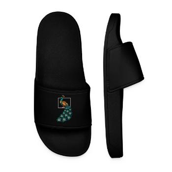Geometric Farm Animal Graphic Peacock Art - Men’s Pool Sliders - black - Front