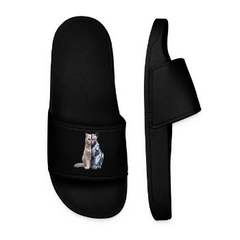 Funny Robot Cat Tech Cats Cyborg Animal Cat - Men’s Pool Sliders - black - Front
