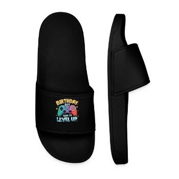 Birthday Boy Time to Level Up Birthday Gamer Boys - Men’s Pool Sliders - black - Front