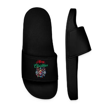 Merry Christmas wishes funny reindeer - Xmas - Men’s Pool Sliders - black - Front