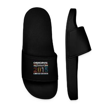 10 Year Anniversary Gift Born In January 2015 - Men’s Pool Sliders - black - Front
