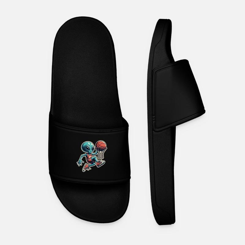 Basketball Dunking Alien - Men’s Pool Sliders - black