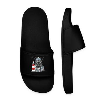 Sailor Husky Dog Dogs Maritime Sailor Wolf - Men’s Pool Sliders - black - Front