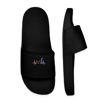 Cats Cat Owner Cute Pet Heartbeat ECG - Men’s Pool Sliders - black - Front