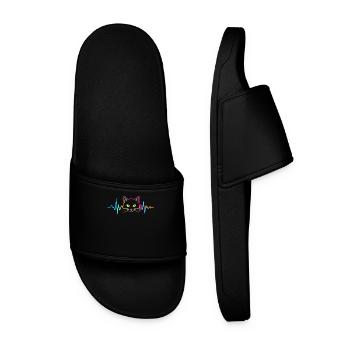 Cats Cat Owner Cute Pet Heartbeat ECG - Men’s Pool Sliders - black - Front