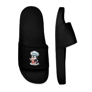 Cute penguin baker with rolling pin - Men’s Pool Sliders - black - Front