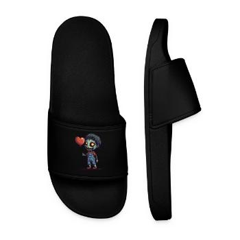 Zombie Child with Heart Balloon - Cute and Scary - Men’s Pool Sliders - black - Front