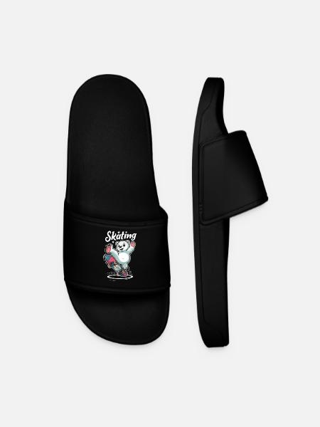 Cute Bear on Skateboard Skating - Men’s Pool Sliders - black