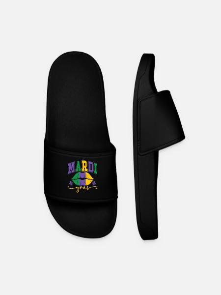 Mardi Gras Lips - Men’s Pool Sliders - black