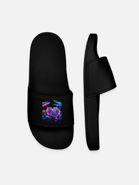 Neon Monstera Plant - Men’s Pool Sliders - black