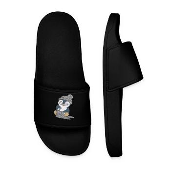 Cute penguin sewing with hat - Men’s Pool Sliders - black - Front