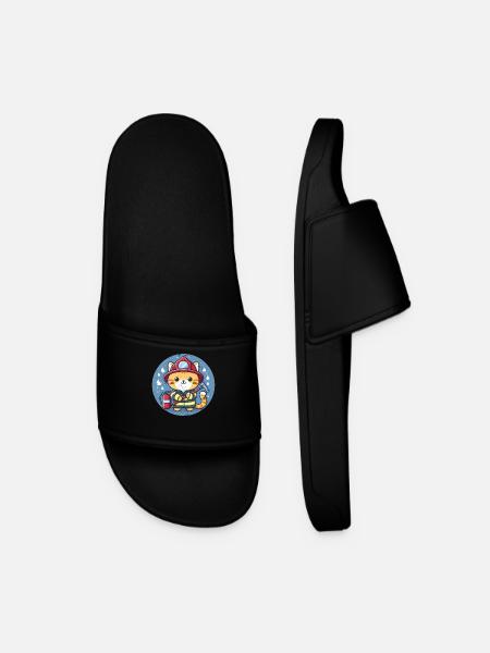 Firefighter Cat - Men’s Pool Sliders - black