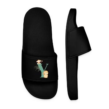 Letter y green jungle animals - Men’s Pool Sliders - black - Front