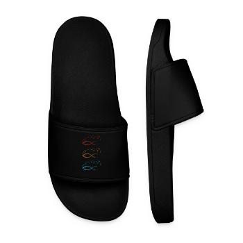 Colorful Fish Design with Bubbles Colorful Fish Design - Men’s Pool Sliders - black - Front