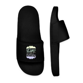 Inspire Spirituality Quote: Live in Harmony - Men’s Pool Sliders - black - Front