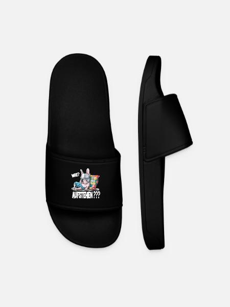 French Bulldog: How? Stand up??? - Men’s Pool Sliders - black