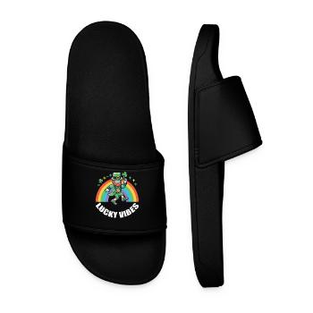 St. Patrick's Day Happy Vibes Rainbow - Men’s Pool Sliders - black - Front