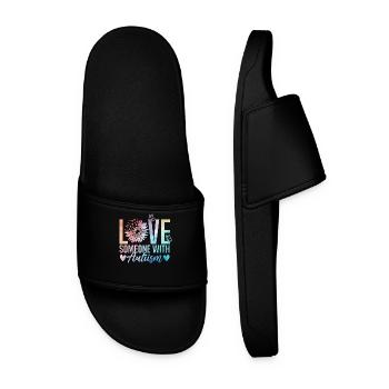 Love someone with autism - Men’s Pool Sliders - black - Front