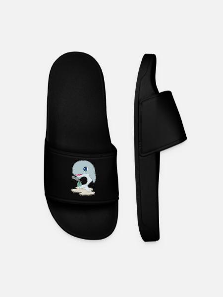 Whale Bodybuilder Dumbbell Bodybuilding - Men’s Pool Sliders - black