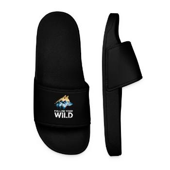 Suivez votre sauvage avec le motif du loup et de la nature - Claquettes Homme - noir - Devant