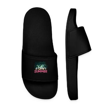 I Love Summer Palm Trees Beach Vibes Sunset - Men’s Pool Sliders - black - Front