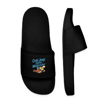Cool guys driving combine harvester - Men’s Pool Sliders - black - Front