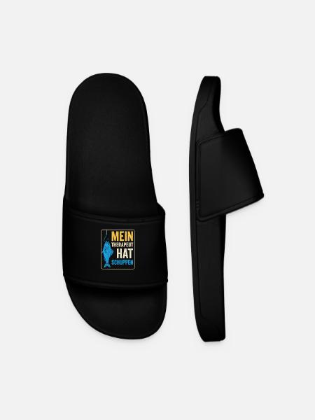Fishing Therapy Saying - Men’s Pool Sliders - black