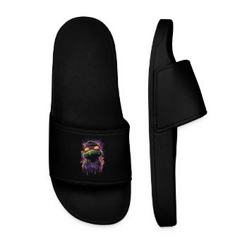 Graffiti Frog Street Style Urban Comic Look Neon - Men’s Pool Sliders - black - Front