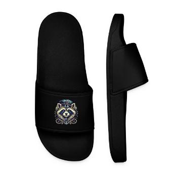 Maritime raccoon in a sailor's loooK - Men’s Pool Sliders - black - Front