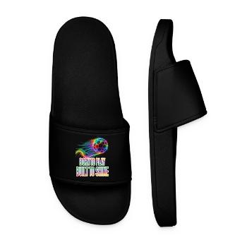 Soccer Ball - Neon Rainbow Football Sport - Men’s Pool Sliders - black - Front
