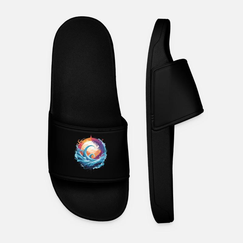 Dynamic wave and moon circle - Men’s Pool Sliders - black