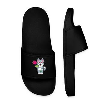 Katze Blume - Männer Badelatschen - Schwarz - Vorne