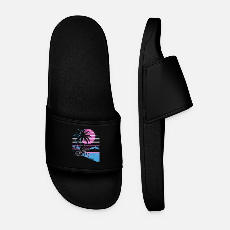 Mountain Biking Synthwave - Men’s Pool Sliders - black