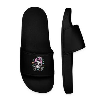 Playful Skull Girl with Heart Accents - Men’s Pool Sliders - black - Front