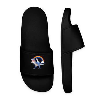 Dinosaure ludique avec arc-en-ciel et bouledogue français - Claquettes Homme - noir - Devant