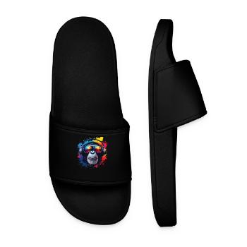 Colorful monkey head with headphones - Men’s Pool Sliders - black - Front
