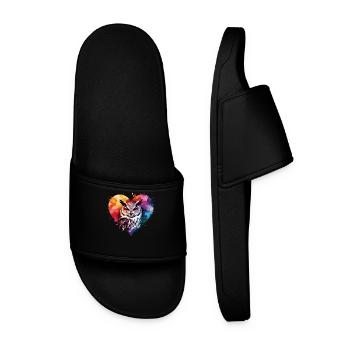 Fern hawk in colorful watercolor heart - Men’s Pool Sliders - black - Front